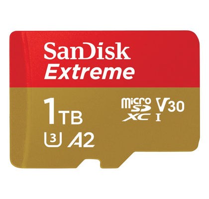 SanDisk Extreme, Flash memory card (microSDXC to SD adapter included), 1 TB, A2, Video Class V30, UHS,I U3, Class10, microSDXC UHS,I