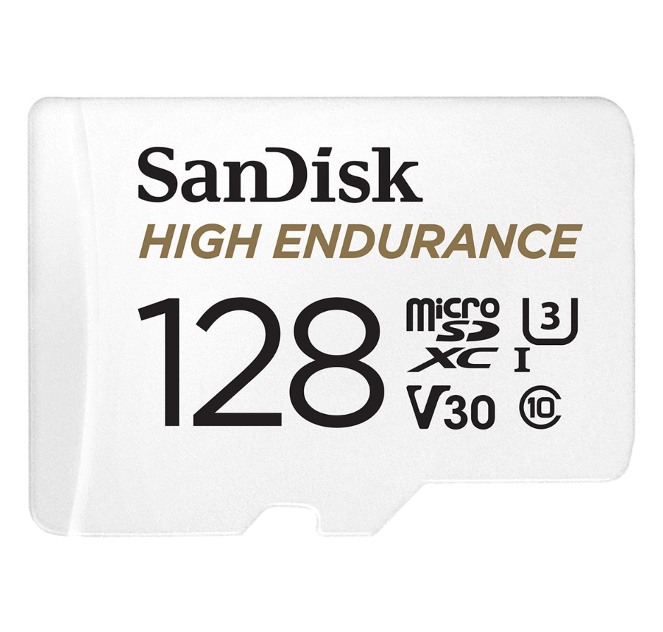 SanDisk High Endurance, Flash memory card (microSDXC to SD adapter included), 128 GB, Video Class V30, UHS,I U3, Class10, microSDXC UHS,I