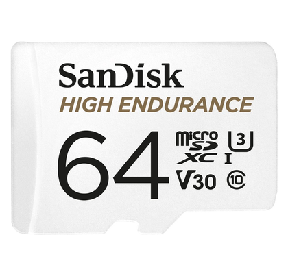 SanDisk High Endurance, Flash memory card (microSDXC to SD adapter included), 64 GB, Video Class V30, UHS,I U3, Class10, microSDXC UHS,I