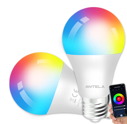 Smart Bulb E27 9W 806LM RGB 2700K-6500K Multi-coloured Dimmable WiFi Light Bulbs, Smart Life App Control, Compatible with Alexa Google Home, 2 Pack