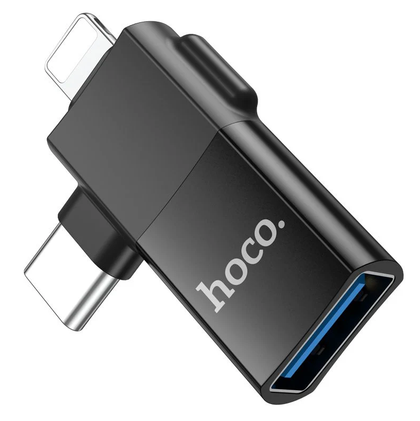 Hoco UA17 2-in-1 Lightning & Type-C to USB Adapter – Data Transfer & Charging for iPhone, iPad, Android, Tablets