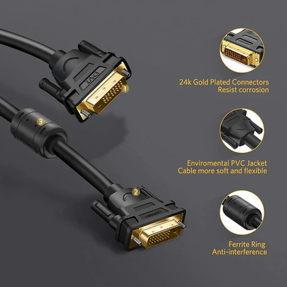 UGREEN 11606 DVI (24+1) Male to Male Cable 1.5m Black Gold-Plated Full HD 1080P Video Adapter