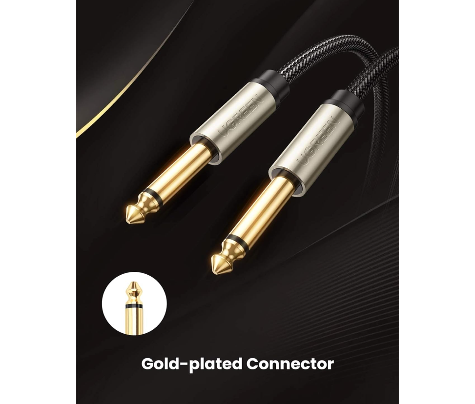 UGREEN 6.5mm to 6.5mm Jack Cable. Aux Adapter for Stereo Audio. Digital Instrument Cable. Supports Guitar, Mixer, Microphone, Recorder & Amplifier. 1m