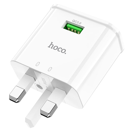 USB Charging plug with USB-C cable for Android and iPhone with USB-C port. QC3 Fast Charger. 12v 1.5a 18W Hoco C92B