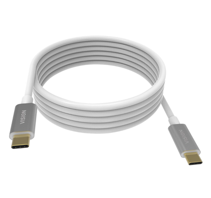 VISION. 4M USB-C 3.2 (M) to USB-C 3.2 (M) cable. 3A. Fast charge/data. 10 Gbps. Phone, tablet, laptop, with USBC port. 22+30 AWG. White. Professional