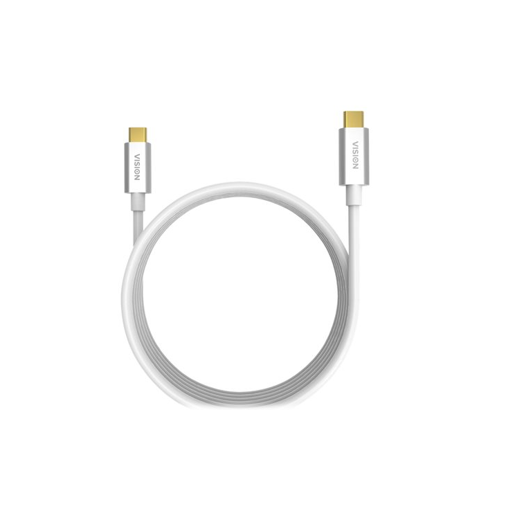 VISION. 4M USB-C 3.2 (M) to USB-C 3.2 (M) cable. 3A. Fast charge/data. 10 Gbps. Phone, tablet, laptop, with USBC port. 22+30 AWG. White. Professional