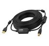 Vision. 10m USB 2.0 Active Printer cable. USB-A (M) to USB-B (M). Bandwidth 480mbit/s. 28+24 AWG. Ferrite cores. Black.