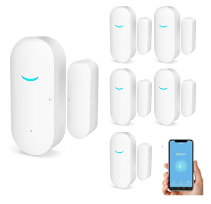 WiFi Door and Window Sensors. Tuya, Smart-life sync and notification app. No Hub Required. Compatible with Alexa, Google Home (6-pack)