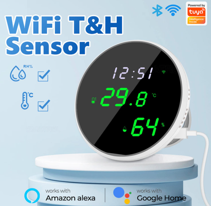 WiFi Smart Humidity Temperature Sensor. Smart Life App Control. Mains Powered via USB Cable. Sensor to App refresh rate, real-time. Round