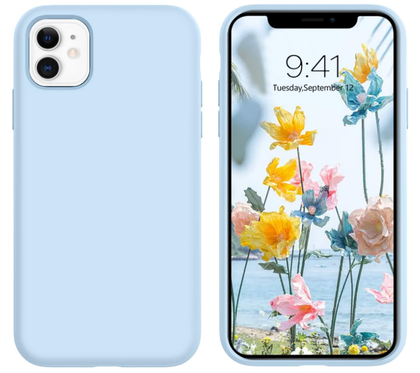 iPhone 11 Phone case. Soft, flexible liquid silicone protective cover. Light blue