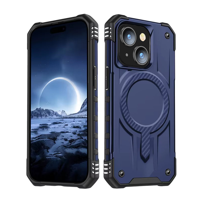 iPhone 13 & iPhone 14 Case. Blue. Magnetic, Magsafe, Armor, Anti-Drop, Shockproof, Rugged, Protective.
