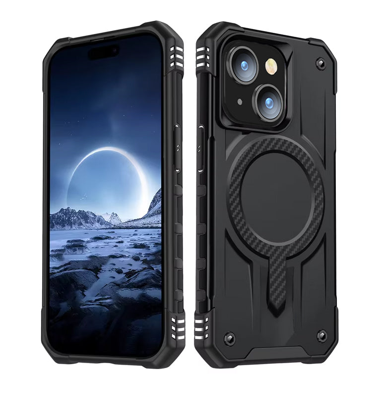 iPhone 13 & iPhone 14 Case. black. Magnetic, Magsafe, Armor, Anti-Drop, Shockproof, Rugged, Protective.