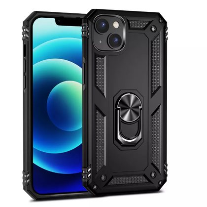 iPhone 15 black armor phone case with ring - Anti-drop, shockproof and rugged protective design