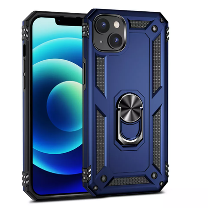 iPhone 15 blue armor phone case with ring - Anti-drop, shockproof and rugged protective design