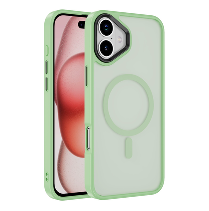 iPhone 16 Case. Magsafe, Magnetic Shockproof Rugged Hard Cover, green Skin Feel