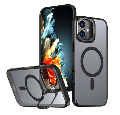 iPhone 16 Case. Magsafe, Magnetic, Rotating Stand. Shockproof Rugged Hard Cover, black Skin Feel