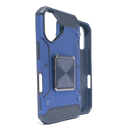 iPhone 16 phone case blue. Square ring kickstand. Armor Anti-Drop Shockproof, Rugged, Protective