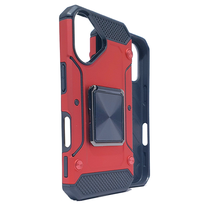 iPhone 16 phone case red. Square ring kickstand. Armor Anti-Drop Shockproof, Rugged, Protective