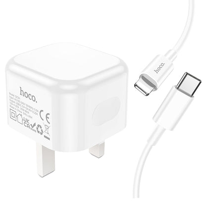 iPhone 5 to 14 folding plug with Type C to iPhone cable. Fast Charger, Type-C,  PD Power Delivery Output Plug. Hoco DC91