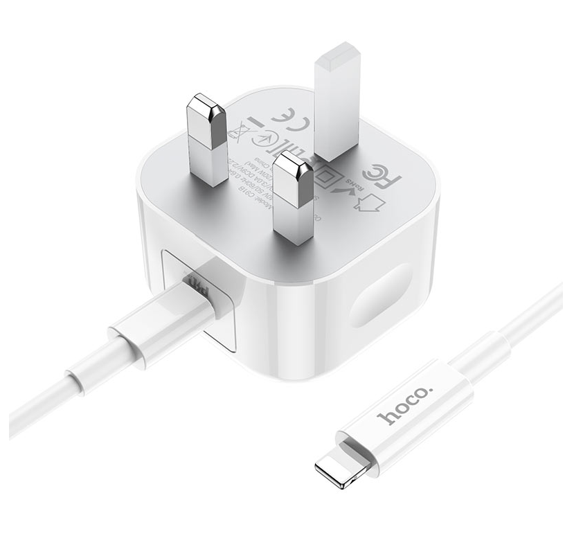 iPhone 5 to 14 folding plug with Type C to iPhone cable. Fast Charger, Type-C,  PD Power Delivery Output Plug. Hoco DC91