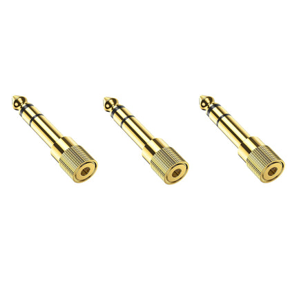 3-Pack of 3.5mm Stereo Socket to 6.35mm 1/4 Jack Headphone Adapter Plugs for High-Quality Audio Connectivity