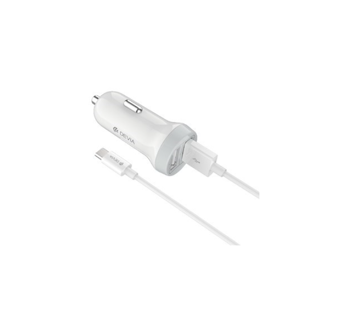 Devia car charger with USB-A to USB-C cable 3.1A Dual Port Car Charger for android iPad with USB C port white