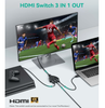 4K HDMI Switch, Gold Plated 3 Port HDMI Switcher Splitter, 3 in 1 out, 4K @30HZ