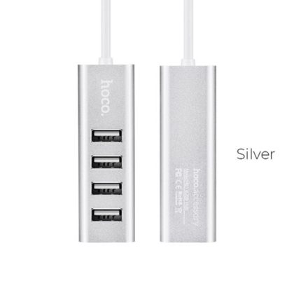 Hoco USB A To 4 Port USB 2.0 Hub Black compatibility PC or MAC, PlayStation 4