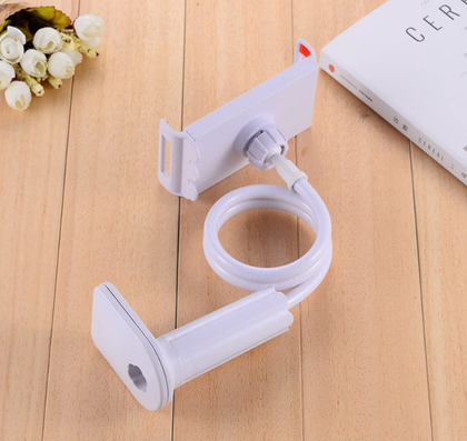 Lazy Clip Phone/Tablet Holder Gooseneck for phone 4.7 to 7 inch wide clamp for bed or desk white