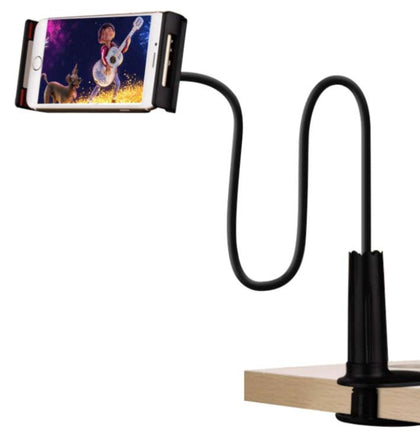 Lazy Clip Phone/Tablet Holder Gooseneck for phone 4.7 to 7 inch wide clamp for bed or desk black