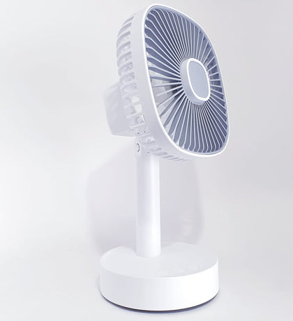 Mini portable desktop fan oscillating tilt rechargeable three speed fan white grey 24x13x9cm