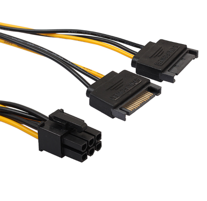 Pack of 2, 15-pin SATA power supply connectors to a 6-pin PCI E connector
