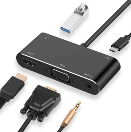 USB C to HDMI hub Multiport Adapter to USB (PD), HDMI 4K, VGA, 3.5mm AUX audio output & USB-C. Android, iPhone 15, iPad 2020-2023, laptops and Macbook
