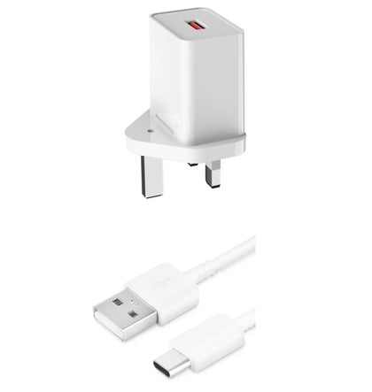 Samsung phone fast charger plug with USB-C cable for android iPad 2020. 18W PD+QC3.0 Fast Charge 5V/3A White
