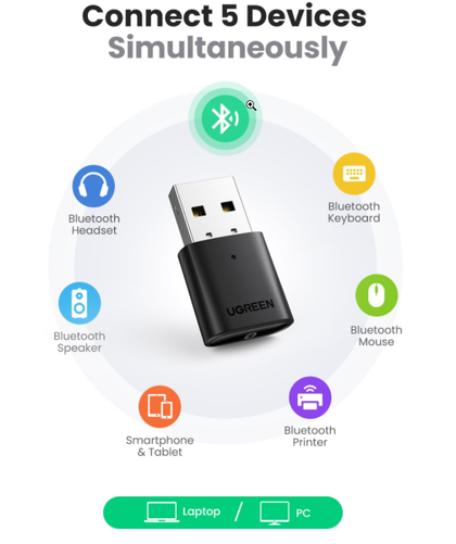 Ugreen Bluetooth Dongle V5.0 Universal USB Dongle Adapter Bluetooth adapter for Windows pc or laptop