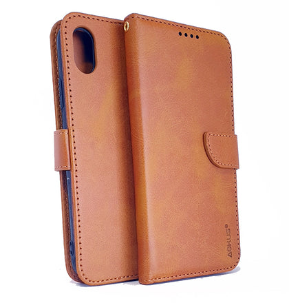 iPhone XR phone case wallet cover flip anti drop anti slip shockproof brown
