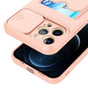 iPhone 12 Pro phone case soft silicone camera lens sliding cover card holder anti drop shockproof rugged protective pink