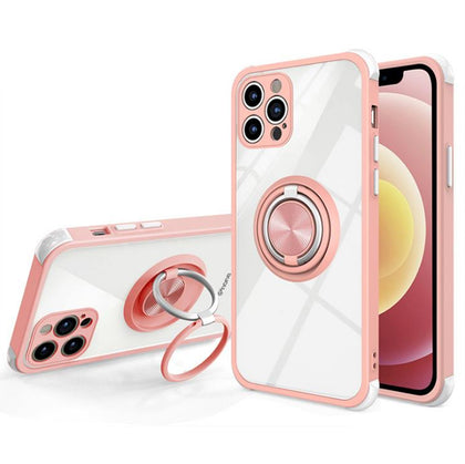 iPhone 12 Pro phone clear case dual ring Soft Flexible Rubber Protective shockproof Cover pink