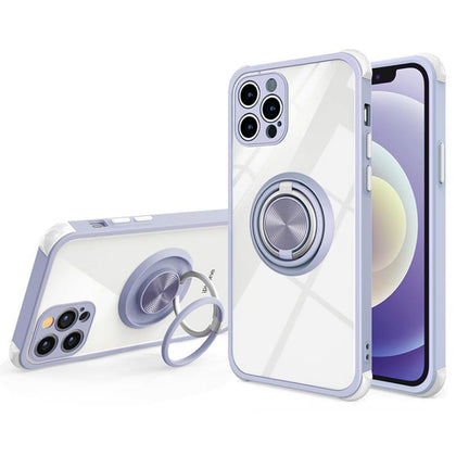 iPhone 12 Pro phone clear case dual ring Soft Flexible Rubber Protective shockproof Cover purple