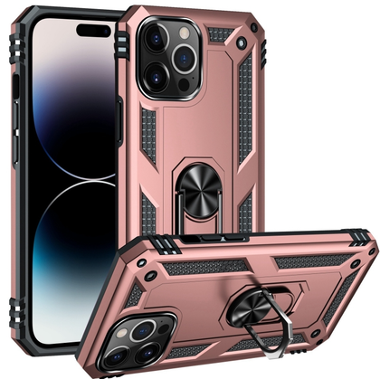 iPhone 14 Pro rose gold armor phone case with ring - Anti-drop, shockproof and rugged protective design