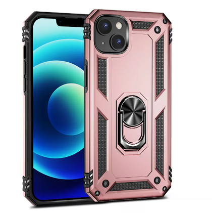 iPhone 14 rose gold armor phone case with ring - Anti-drop, shockproof and rugged protective design