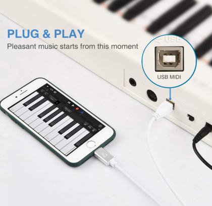iPhone iPad port to Piano Keyboard Cable Audio Converter 1m iPhone 5 to 14to USB-B for Simply Piano app iPhone 5 to 14 and iPad with 8-pin port